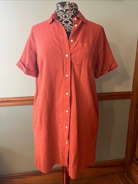 Old Navy Orange/Rust Button-Front Shirt Dress
